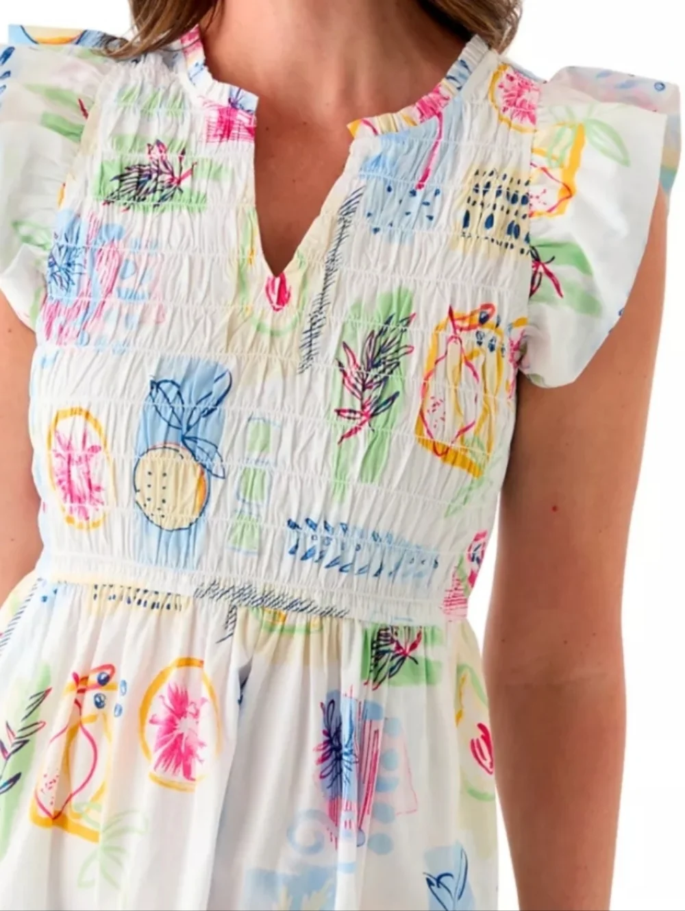 crown & ivy White With Colorful Fruit Dress 100%cotton - Picture 3 of 10